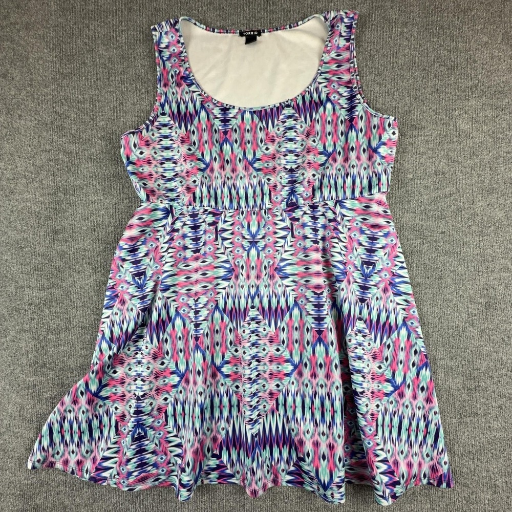 Torrid Dress Womens 4‎ Multicolor Geometric Fit Flare Sleeveless Scoop Neck